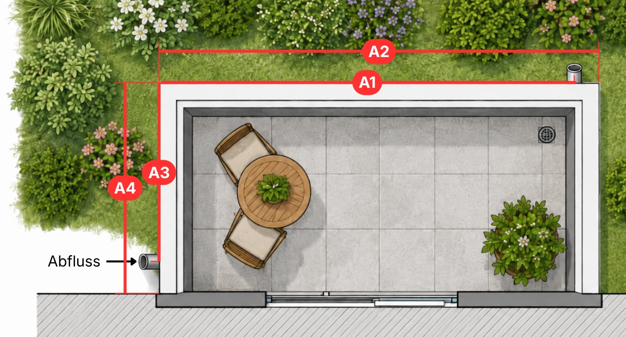 Betonbalkon – Maße Draufsicht (A1, A2, A3, A4)