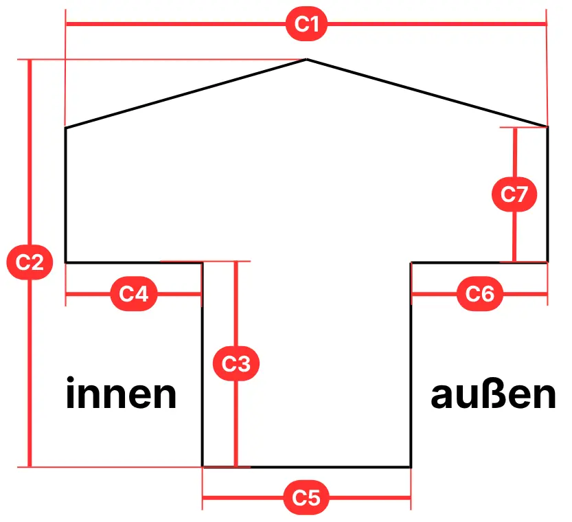 Holzbalkon – Maße Querschnitt, winkliger Handlauf (A1, C2 etc.)